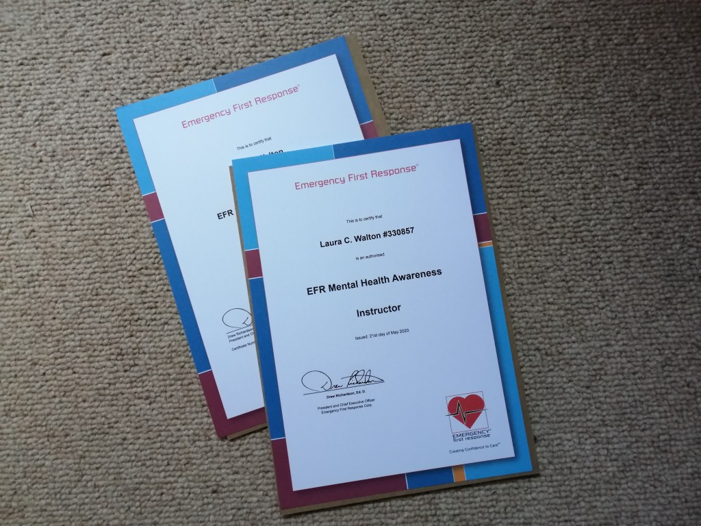 Officially qualified as EFR Mental Health Awareness&nbsp;Instructor